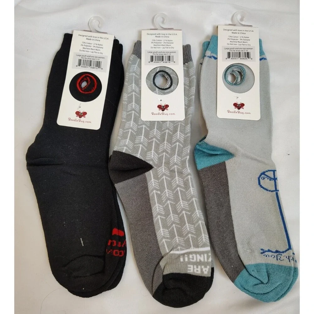Lot Of 3 BeedleBug Sockietalkies Socks with A Pulley Womens 5-10 Youth Large NWT